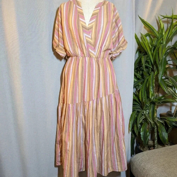 Xirena Drue Midi Dress Orange Pink Neopolitan Stripes Pockets Small - Picture 7 of 10